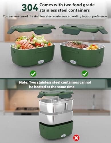 Fast Heating Adult Lunch Box, 2 x 1.5L Stainless Steel Containers, Portable Car/Truck Warmer for Long Work Trips