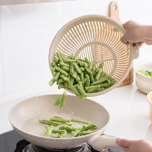 Blue Round Plastic Double Layer Kitchen Strainer Bowl Set for Fruit and Vegetable Wash