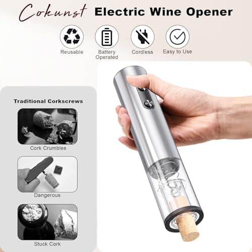 COKUNST Electric Wine Opener, Battery-Powered with Foil Cutter & LED Light