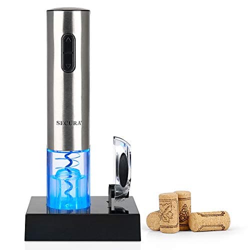 Automatic Electric Wine Opener with Foil Cutter, Rechargeable (Stainless Steel)