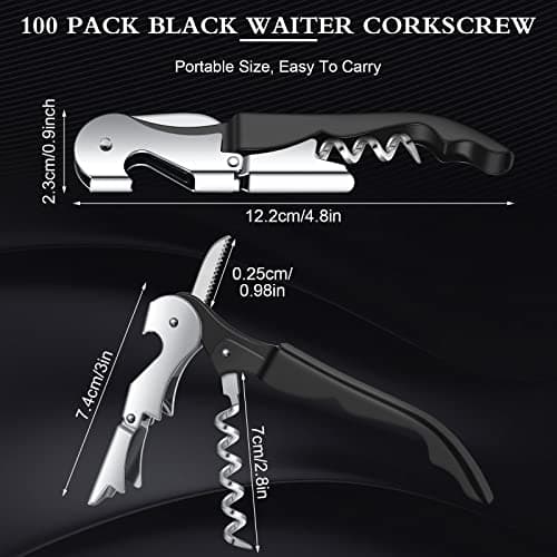 Black 100 Pack Heavy Duty Waiter's Corkscrew with Foil Cutter Wine Opener