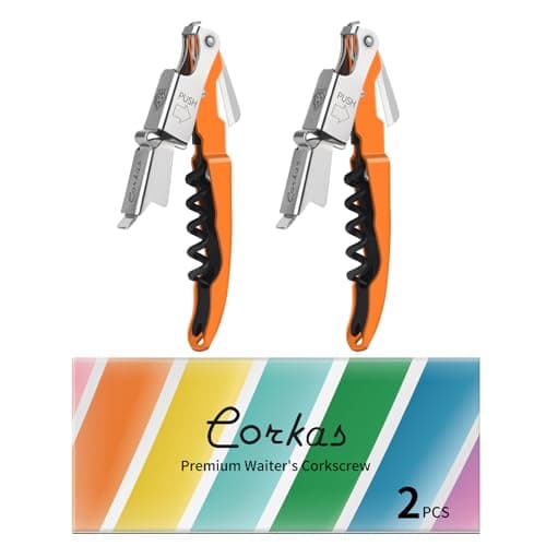 CORKAS Professional Waiter Corkscrew, Heavy Duty Foil Cutter, Red — 2 Pack - Orange