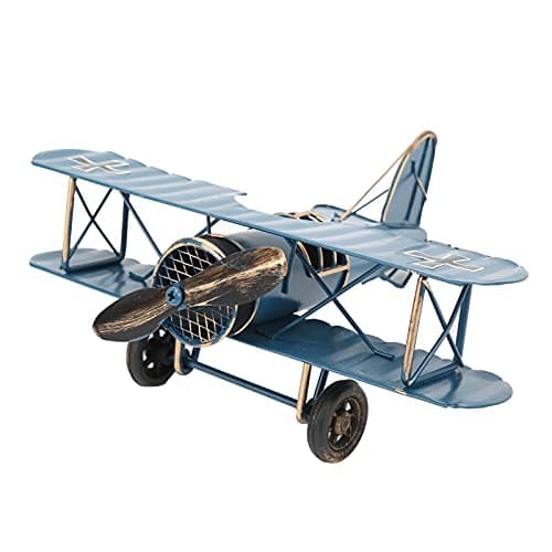 Retro Blue Vintage Airplane Model for Home Decor and Photo Props