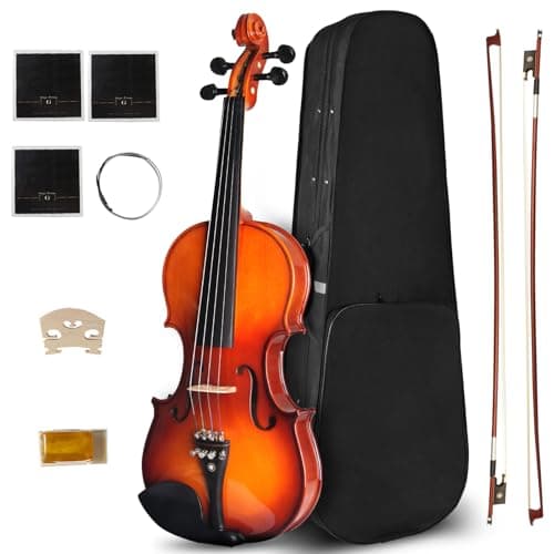 CVN-300 Solidwood Ebony Violin for Beginners with Strings, Bow, Rosin & Case, Size 1/2