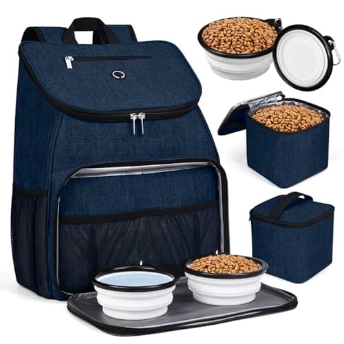 BAGLHER Airline Approved Dog Travel Backpack with Bowls and Food Baskets, Gray — Dark Blue-A