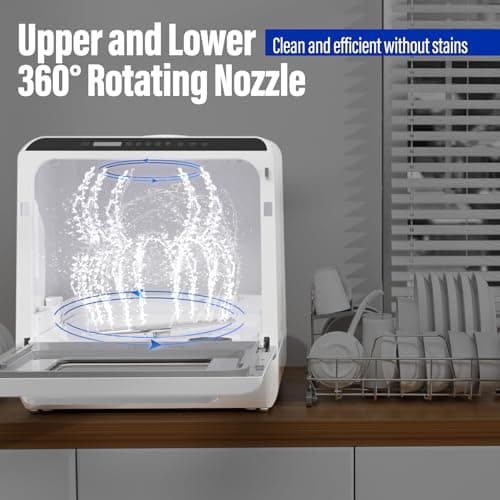 Portable Countertop Dishwasher with 5L Water Tank, 6 Programs - No Hookup Needed (Apartment/Dorm/Motorhome)
