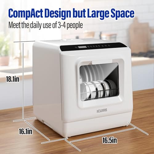 Portable Countertop Dishwasher with 5L Water Tank, 6 Programs - No Hookup Needed (Apartment/Dorm/Motorhome)