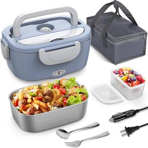 3-in-1 Electric Lunch Box for Adults - Portable Heated Lunch Box with 1.5L Stainless Steel Container for Office, Car, and Truck (110V, 24V, 12V) - Black/Grey — Light Blue
