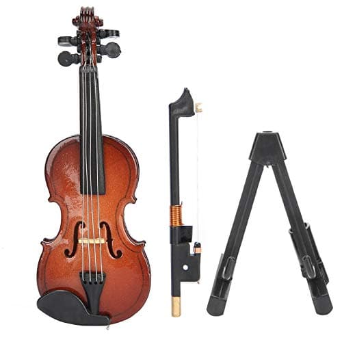 Mini Wooden Violin Model with Stand & Decor Ornaments