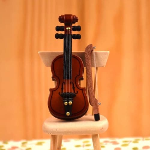 1/12 Scale Miniature Violin & Bow Set for Dollhouse Decoration DIY