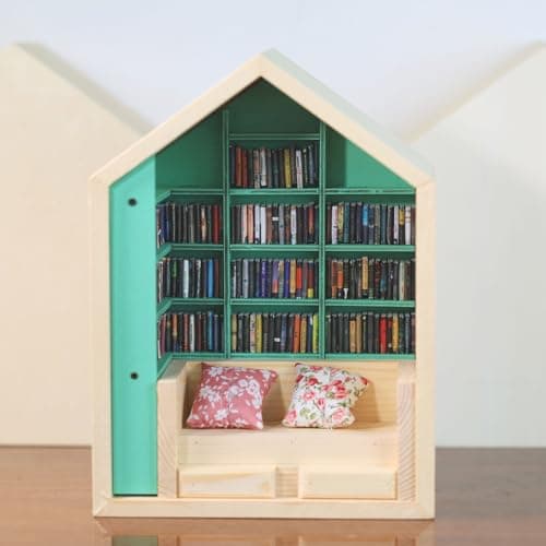 12-inch Scale Wooden Doll House Bookshelf with Engravings for Decorative Display