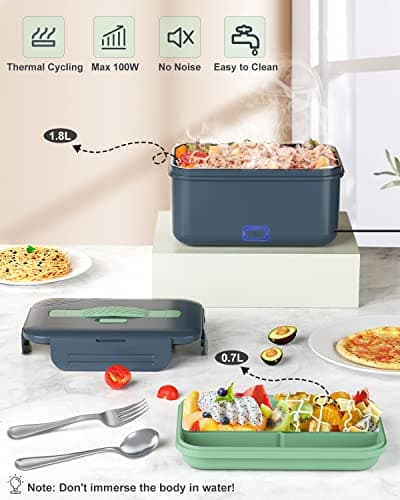 Monteka 100W High Power Portable Food Warmer, 1.8L Stainless Steel Container, Grey