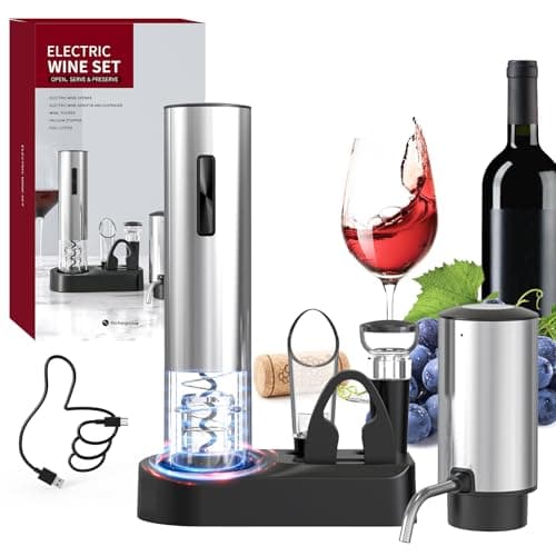 Circle Joy Battery-Powered Electric Wine Opener — 6-in-1 Rechargeable Set - Silver