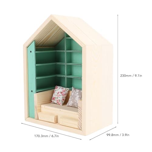 12-inch Scale Wooden Doll House Bookshelf with Engravings for Decorative Display