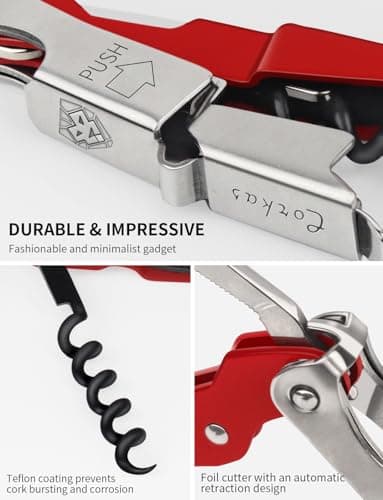 CORKAS Professional Waiter Corkscrew, Heavy Duty Foil Cutter, Red