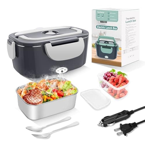 Portable Electric Heated Lunch Box for Adults: 80W 1.5L with Stainless Steel Container & Bag — Dark Gray