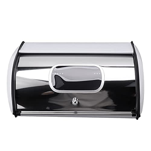 Large Capacity Iron Bread Bin with Roll Up Lid, Black (Home Kitchen) — White