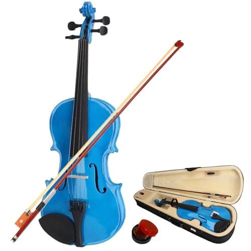 Beginner Violin Fiddle with Case Bow & Rosin, Pink Violin Set — Blue