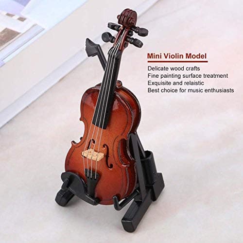 Mini Wooden Violin Model with Bow and Stand - Decor for Home and Office, Perfect Birthday and Christmas Gift