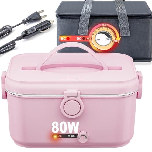 80W Heated Stainless Steel Lunch Box with Temperature Display for Adults (Black) — Temp-Adjust Pink