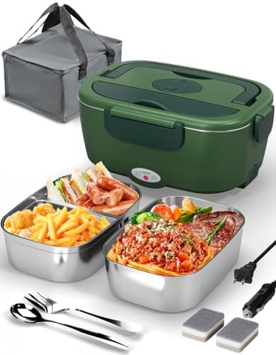 Fast Heating Adult Lunch Box, 2 x 1.5L Stainless Steel Containers, Portable Car/Truck Warmer for Long Work Trips