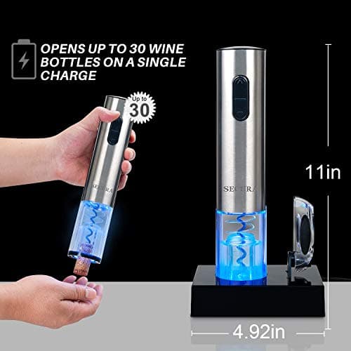 Automatic Electric Wine Opener with Foil Cutter, Rechargeable (Stainless Steel)