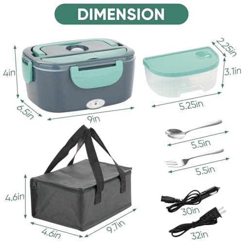 80W Electric Heated Lunch Box for Adults with Dual 1.5L Containers, Snack Holder, and Carry Bag