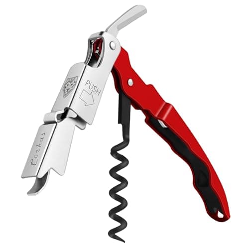 CORKAS Professional Waiter Corkscrew, Heavy Duty Foil Cutter, Red