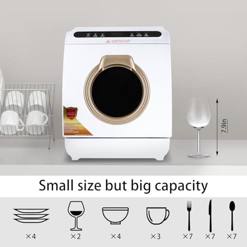 900W Portable 360° Countertop Dishwasher with 5 Cleaning Modes for Homes, Apartments, Dorms, Boats, Campers, and RVs - White