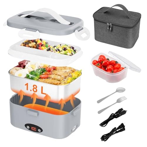 12V/24V/110V Fast Heating 1.8L Portable Lunch Warmer with 3 Temp Levels, Green — Gray