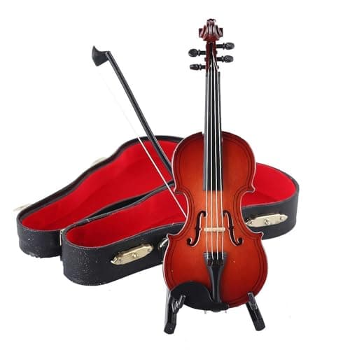 Wooden Mini Violin with Stand, Musical Dollhouse Model & Gift