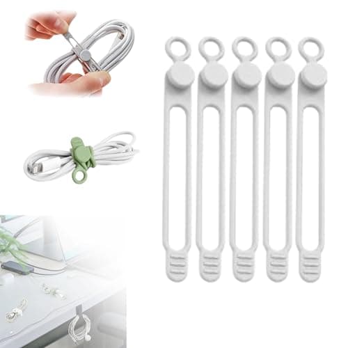 2024 New Silicone Cable Ties, Reusable Data Cable Organizer (Black, 10 Pcs) — White