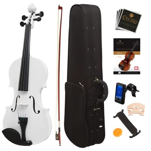 Mendini by Cecilio 1/2 Violin Kit - Fiddle for Kids & Adults — White