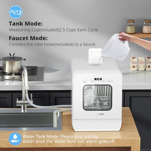 AIRMSEN 14.6" Ultra-Narrow 5L Portable Countertop Dishwasher, 9 Programs, White