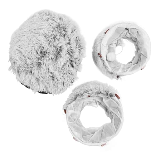 Space-Saving Fluffy Cat Tube Bed with Washable Cushion for Indoor Pets