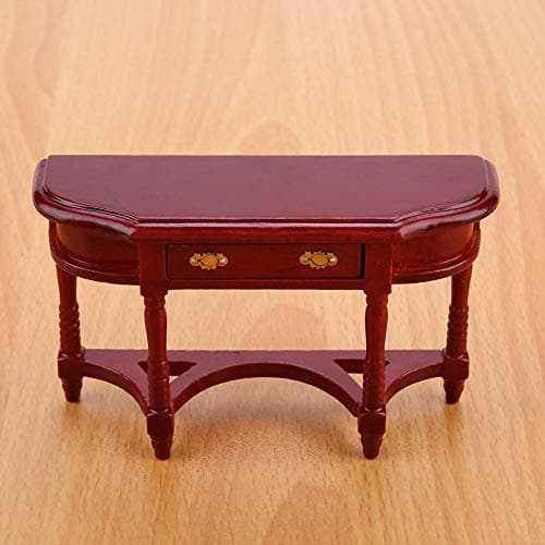 Zerodis 1:12 Scale Mini Dollhouse Half-Round Table - Wooden Furniture for Kids' Pretend Play