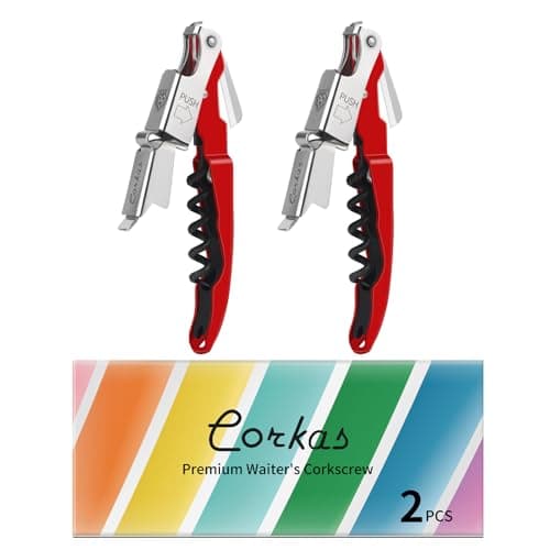 CORKAS Professional Waiter Corkscrew, Heavy Duty Foil Cutter, Red — 2 Pack - Red