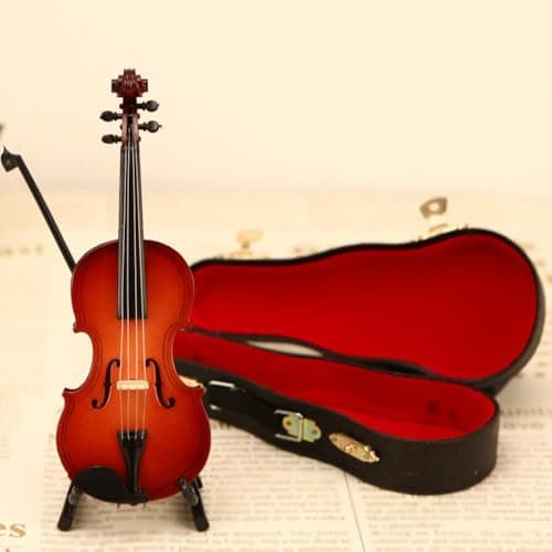 Mini Wooden Violin & Cello with Case, Bow & Stand Home Decor Ornament