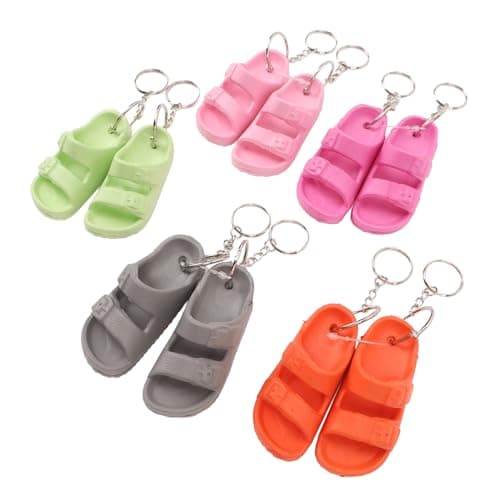 Zerodis Mini Sandal Keychains, 5 Pairs Flip Flop Key Rings for Handbags & Purses