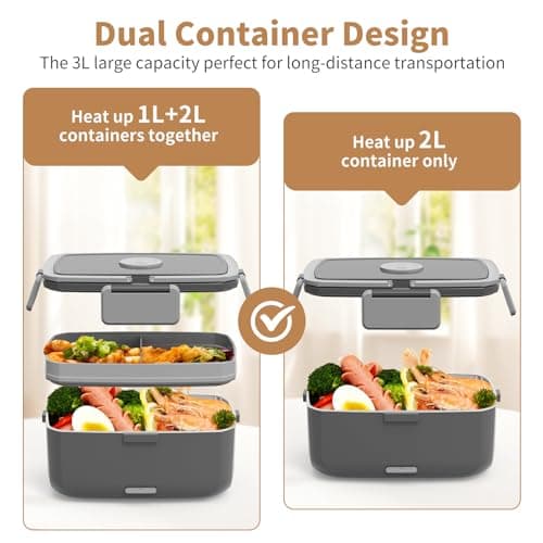 90W Portable Electric Lunch Warmer with 2L Stainless Steel & 1L Fruit Container
