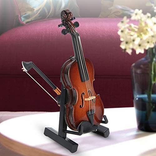 Mini Wooden Violin Model with Stand & Decor Ornaments