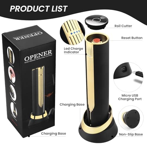 Luxury Electric Wine Opener with Charging Base & Foil Cutter - Elegant Corkscrew Gift