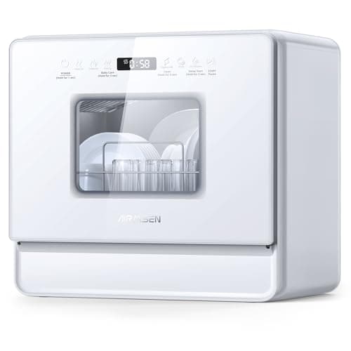 AIRMSEN Portable 5L Water Tank Dishwasher, 2-Level Rack, 3-Spray Arms, 12H Delay Start, White