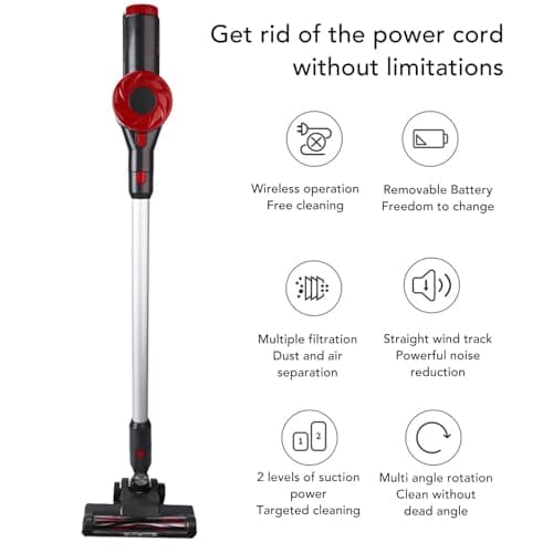 Zerodis 10Kpa Cordless Stick Vacuum 150W Brushless Motor Handheld Vacuum Cleaner