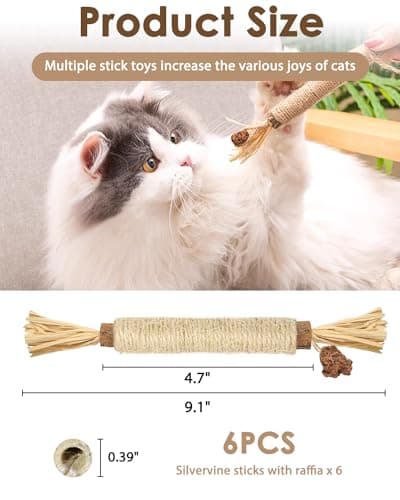 Tocirelo Silvervine Chew Sticks for Cats - 6 Pack Natural Dental Care Toy for Indoor Kittens
