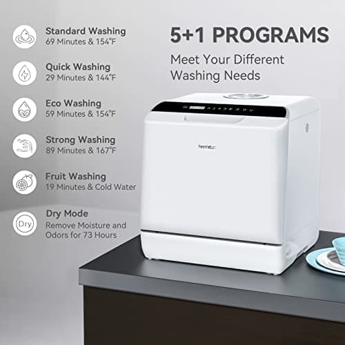 Hermitlux Portable Dishwasher, 5 Programs, 5-Liter Tank, No Hookup Needed