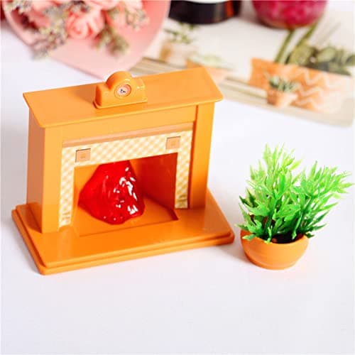 Zerodis 1:12 Scale Dollhouse Mini Fireplace with Potted Plant & Clock (Orange, Plastic)