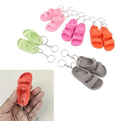 Zerodis Mini Sandal Keychains, 5 Pairs Flip Flop Key Rings for Handbags & Purses