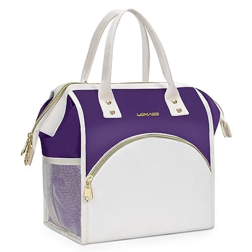 LOKASS Insulated Lunch Bag, Durable Nylon Snacks Organizer, Grey — Polyester-Purple