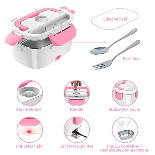 12V/24V/110V 80W Faster Heated Electric Lunch Box with 1.5L 304 SS Container